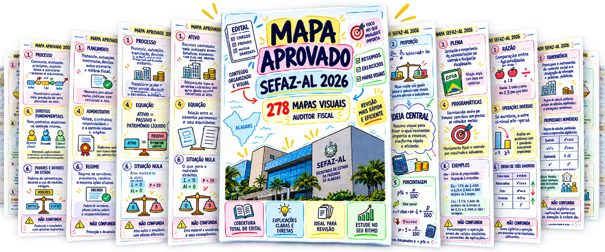 Mockup do Mapa Aprovado SEFAZ-AL 2026 com 278 mapas visuais abertos